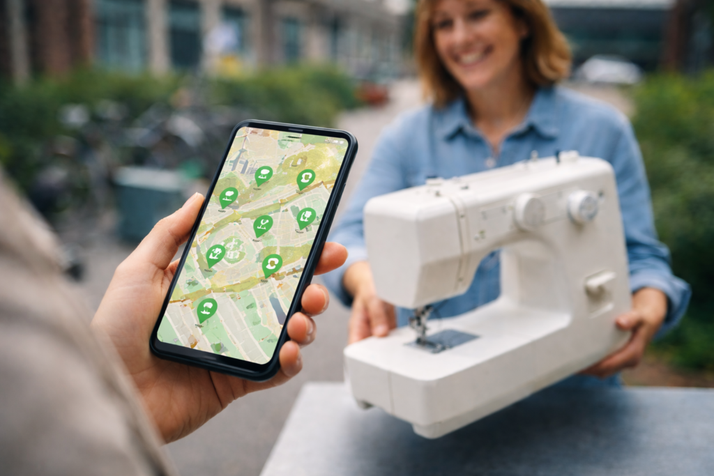 Photo of person renting sewing machine via app