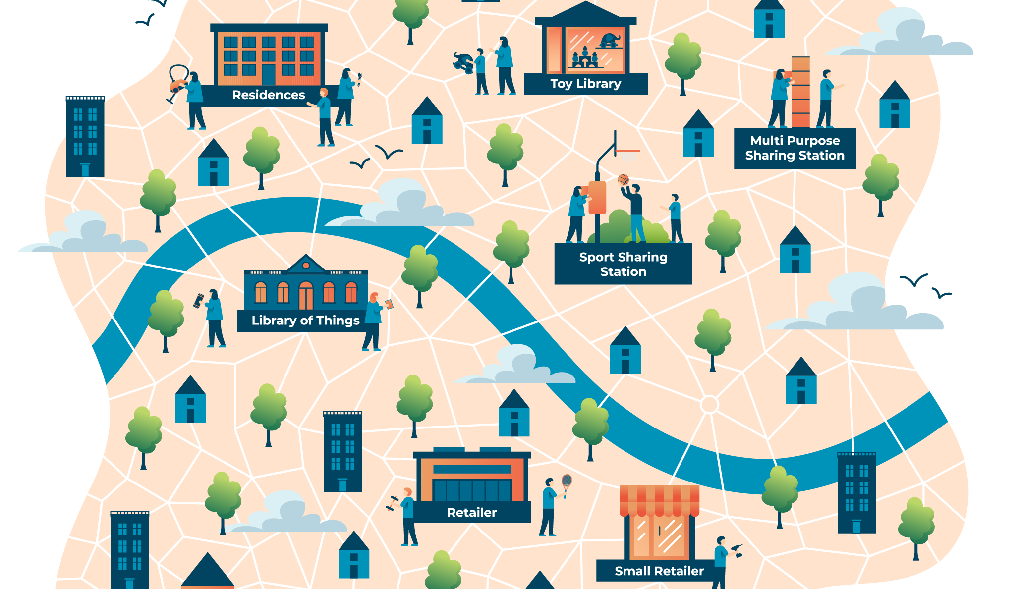 Map showing different access economy options