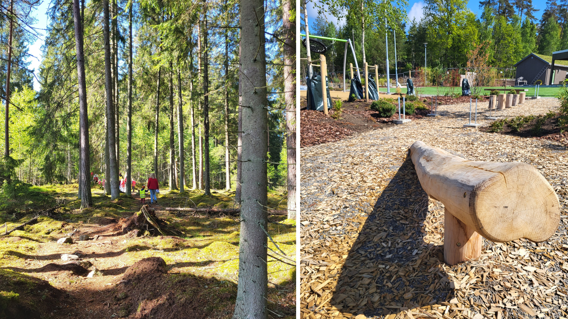 Two photos of Vaxjo schoolyard